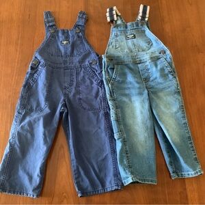 VGUC 2T Oshkosh Overalls Bundle Lot of 2 Blue Denim Unlined Train Conductor